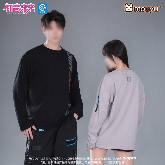 Official Hatsune Miku Neon Electronic Music Project Moeyu Miku Merch Black Grey Neutral Top